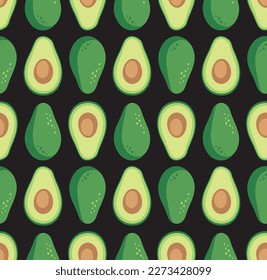 Seamless pattern with avocado. Healthy vegan food. Vector illustration.