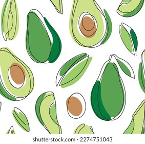 Seamless pattern with avocado. Healthy vegan food. Vector modern flat illustration. Linear style.
