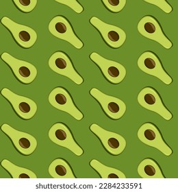 Seamless pattern with avocado. Healthy vegan food. Vector illustration.