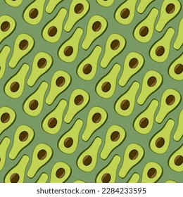 Seamless pattern with avocado. Healthy vegan food. Vector illustration.