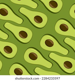 Seamless pattern with avocado. Healthy vegan food. Vector illustration.