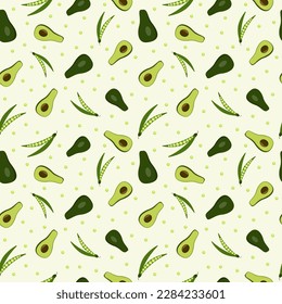 Seamless pattern with avocado. Healthy vegan food. Vector illustration.