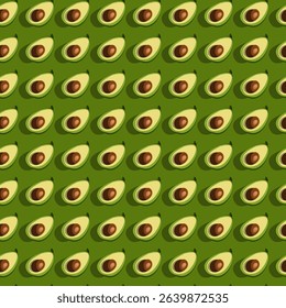 Seamless pattern with avocado. Healthy vegan food. Vector abstract modern illustration. Fresh avocado with seeds and slices. Summer trendy modern background.
