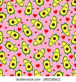 Nahtloses Muster mit Avocado und Herz. Vektorflache Illustration.