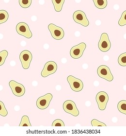 Seamless Pattern avocado illustration. Vector cartoon avocado fruit isolated on pink background.