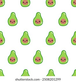 Patrón sin fisuras. Aguacate. Al estilo kawaii. Diseño dibujado a mano. Ilustración sobre fondo blanco.
