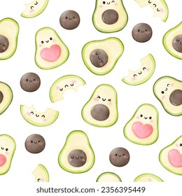 Seamless pattern avocado lover For greeting card Clothing Fabric Wallpaper Watercolor style