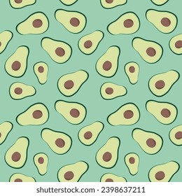 seamless pattern with avocado on pastel green background 