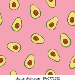 Seamless pattern with avocado on pink background. Hand drawn texture for textile, print, packaging.