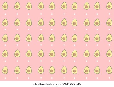 Seamless pattern with avocado on a pink background. Avocado with seed cut in half seamless pattern healthy fruit background.