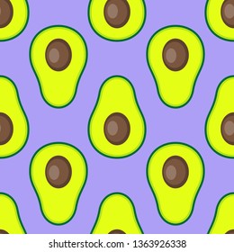 Seamless pattern with avocado on violet background. Vector illustration