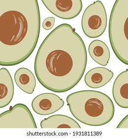 Seamless pattern with avocado on white. Vector drawing of fruit.