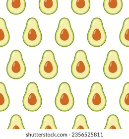 Seamless pattern with avocado on a white background. Vector illustration for your design.