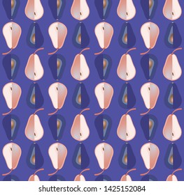 Seamless pattern with avocado and pear in bright colors on blue background. Vector illustration for design textiles, wallpapers, cards, posters, packaging.