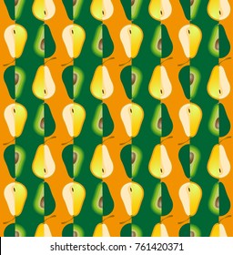 Seamless pattern with avocado and pear. Vector illustration for design textiles, wallpapers, postcards, poster, labels mock-up.