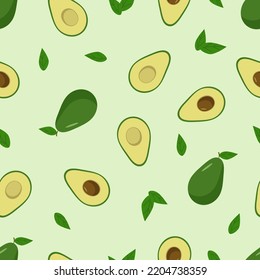 Nahtlose Muster Avocado Satz von ganzen und Hälften mit einem Knochen. Vektorgrafik von frischem Avocado-Obst.