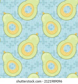 Seamless pattern with avocado shaped inflatable mattresses for pool party, fabric background and banner. Vector illustration