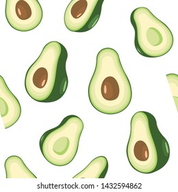 Seamless pattern with avocado  and avocado slice on a white background