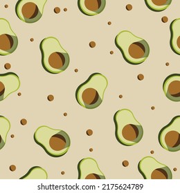 Patrón sin foco de aguacate sliced・en mitad. Ilustración vectorial.