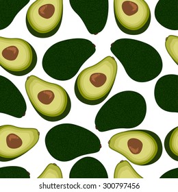 seamless pattern of avocado and slices of avocado on a white background