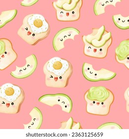 Seamless pattern avocado toasts For greeting card Clothing Fabric Wallpaper Watercolor style svg