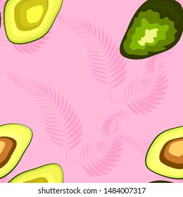 Seamless pattern with avocado and tropical leaves