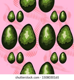 Seamless pattern with avocado and tropical leaves