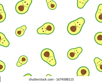 Nahtlose Muster mit Avocado.
Vektorillustration Cartoon Avocado Illustration einzeln auf hellem Hintergrund. Cartoon-Doodle süß Avocado nahtlose Linie Muster