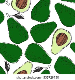 Seamless pattern with avocado. Vector food background.