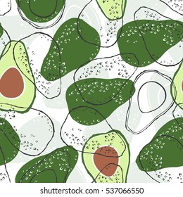 Seamless pattern with avocado. Vector food background.