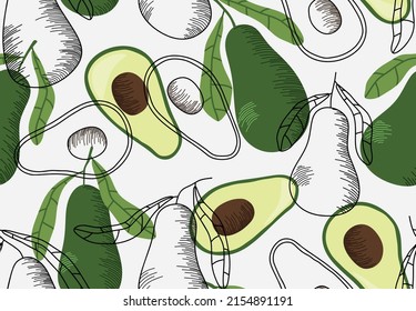 Seamless pattern with avocado. vector illustration