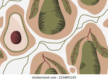 Seamless pattern with avocado. vector illustration
