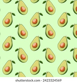 Seamless pattern avocado whole and half. Healthy vegetables and vegetarian food. Fresh organic food, healthy eating. Made in cartoon flat style.