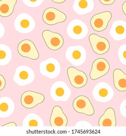 Seamless pattern with avocados and eggs for print, textile, wallpaper. Healthy food background.