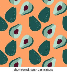 Seamless pattern with avocados - fresh healthy food. Art can be used for print, wallpaper, background.