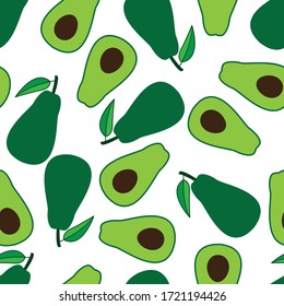 Seamless pattern of avocados. Vector illustration on a white background.