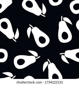Patrón sin foco de aguacates. Ilustración vectorial en un fondo negro.