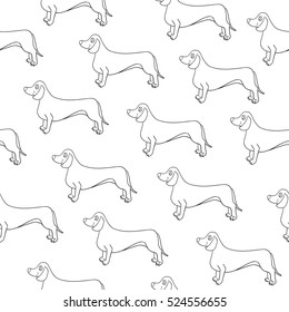 Seamless pattern with awesome contour dog. Breed dachshund. Can be used for wallpaper, pattern fills, greeting cards, webpage backgrounds, wrapping paper and textile or fabric. Vector illustration.