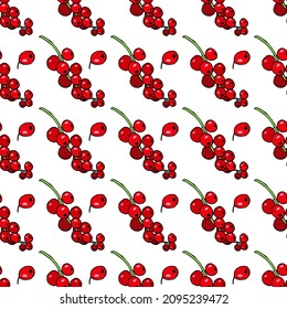 Seamless pattern with awesome red currant on white background. Vector image.
