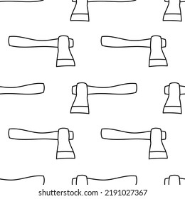 Seamless Pattern With Axe Tool Side View Hand Drawn Doodle Outline Vector