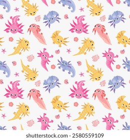 Seamless pattern with axolotl. Design for fabric, textile, wallpaper, packaging	