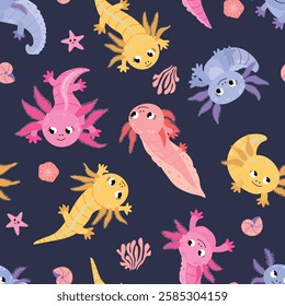 Seamless pattern with axolotl. Design for fabric, textile, wallpaper, packaging	
