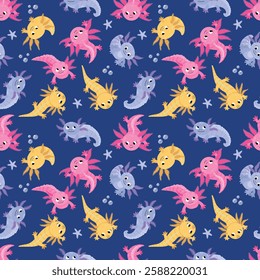 Seamless pattern with axolotl. Design for fabric, textile, wallpaper, packaging	
