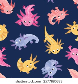 Seamless pattern with axolotl. Endless texture for your design
