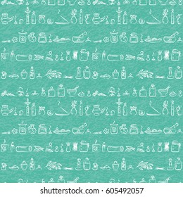 Seamless pattern - ayurvedic supplies. EPS 10. Isolated objects