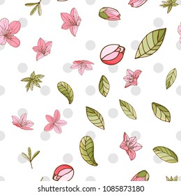 Seamless pattern with azalea in hand drawn style. For paper, textile, interior design. Vector illustration