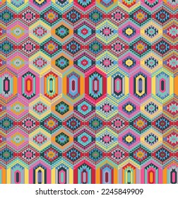 Seamless pattern of an Aztec Indian inspired print, vector, repeatable both vertically and horizontally.