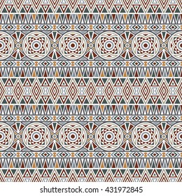 Seamless pattern with aztec and mandala motives. Abstract background in ethnic style. Boho design.