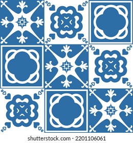 Patrón inmaculado mosaico Azulejo de color azul, adorno tradicional para la decoración de paredes y el diseño interior