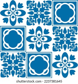 Patrón inmaculado mosaico Azulejo en color azul, adorno para decoración de paredes y diseño interior